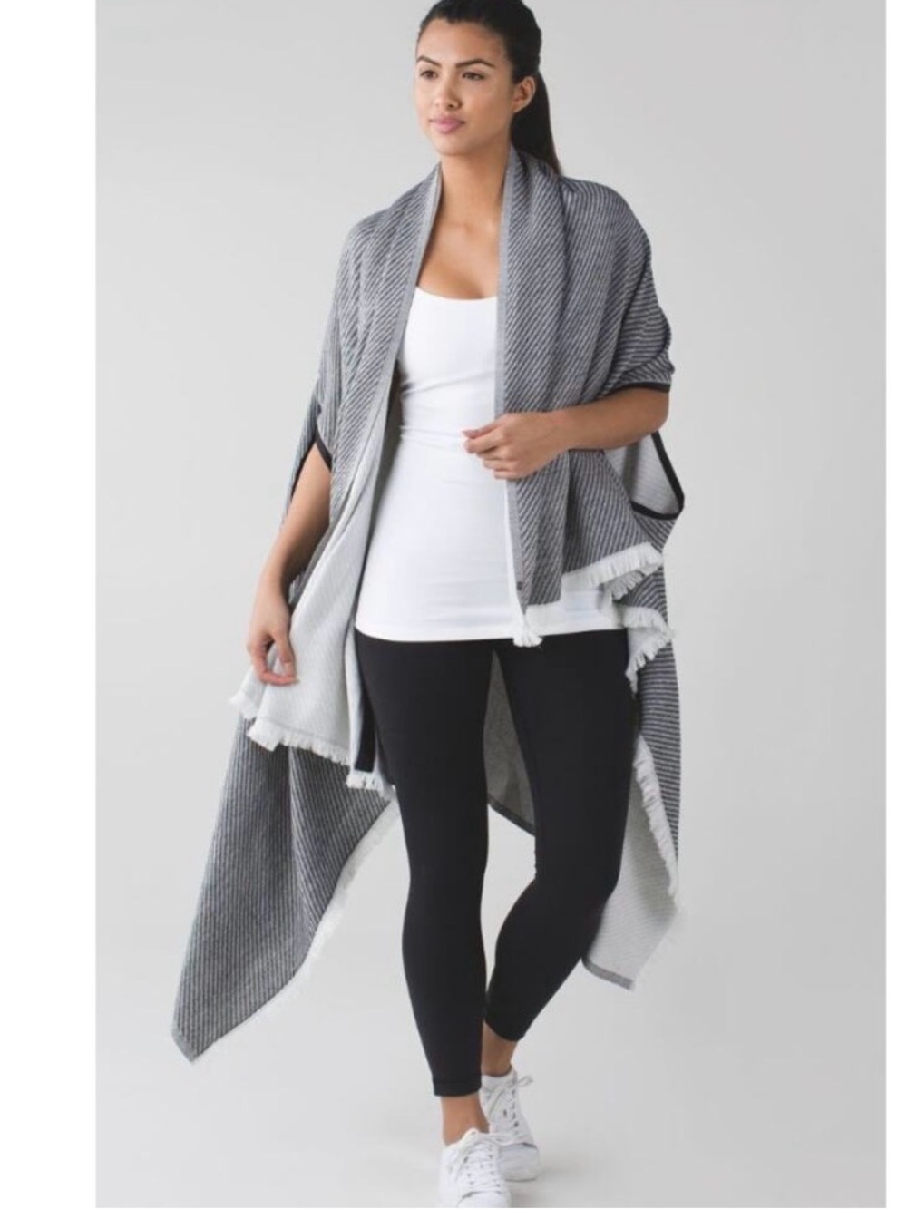 lululemon athletica Gray & Black Striped Sweater Wrap Scarf